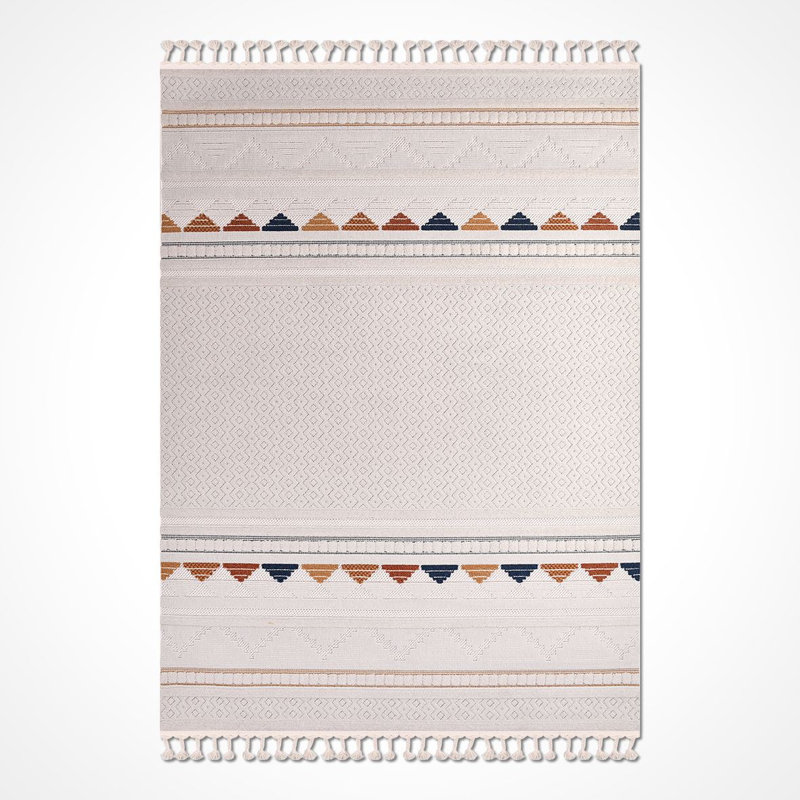 Tapis beige moderne lavable à la machine, Rectangle 3 pi 4 po x 6 pi 7 po