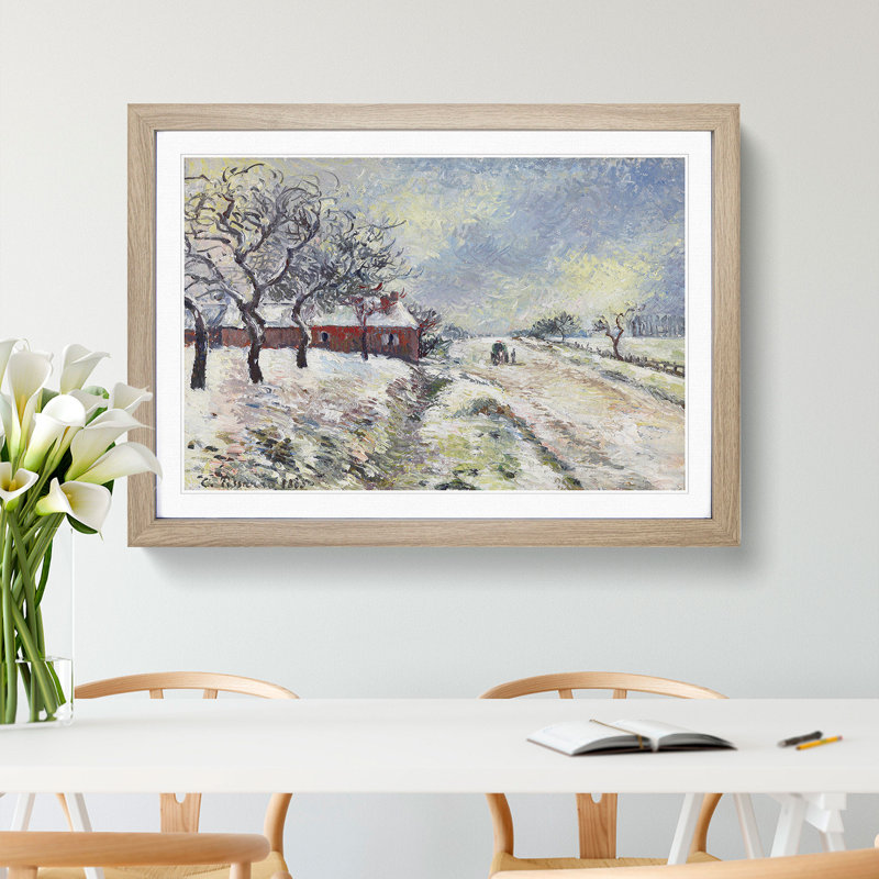 Snowy Road with House by Camille Pissarro - Picture Frame Painting, 27cm H x 36cm W x 2cm D, Oak Framed