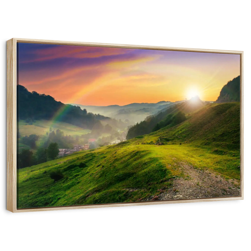 Matinée arc-en-ciel, Cadre flottant en bois naturel, 46 po x 31 po