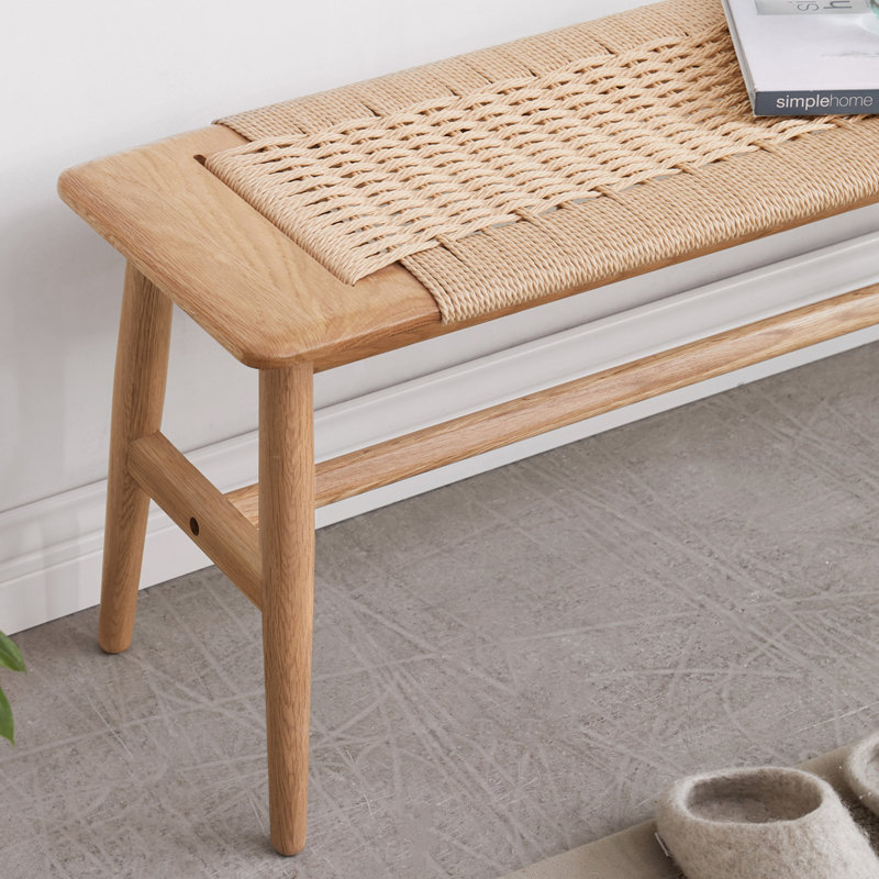 Banc en bois massif Kristafer, Blanc, Beige