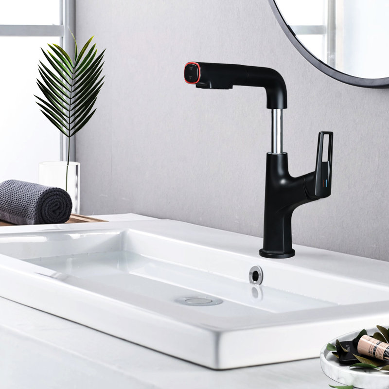 Robinet à vasque rétractable noir mat pour bar et extérieur avec jet rétractable 23,6 po, Noir mat