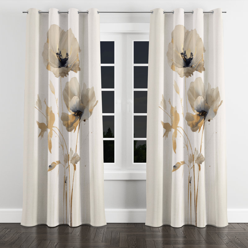 Andrenette - Floral Grommet Curtain - Velvet Room Darkening - 1 Panel, 52" W x 84" L, Silver Grommets