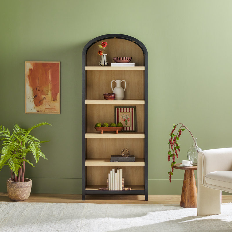 Sitarski 76" H x 30" W Curved Arch 5-Shelf Bookcase, Black