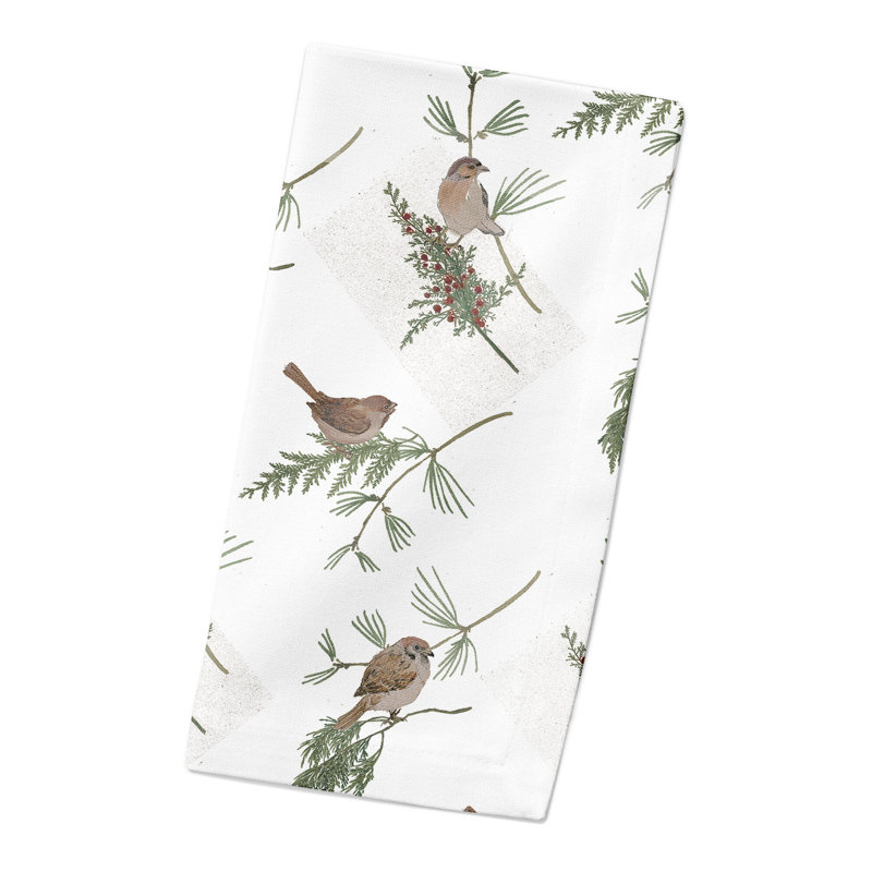Dinkens Cotton Twill Floral Square Napkin, White