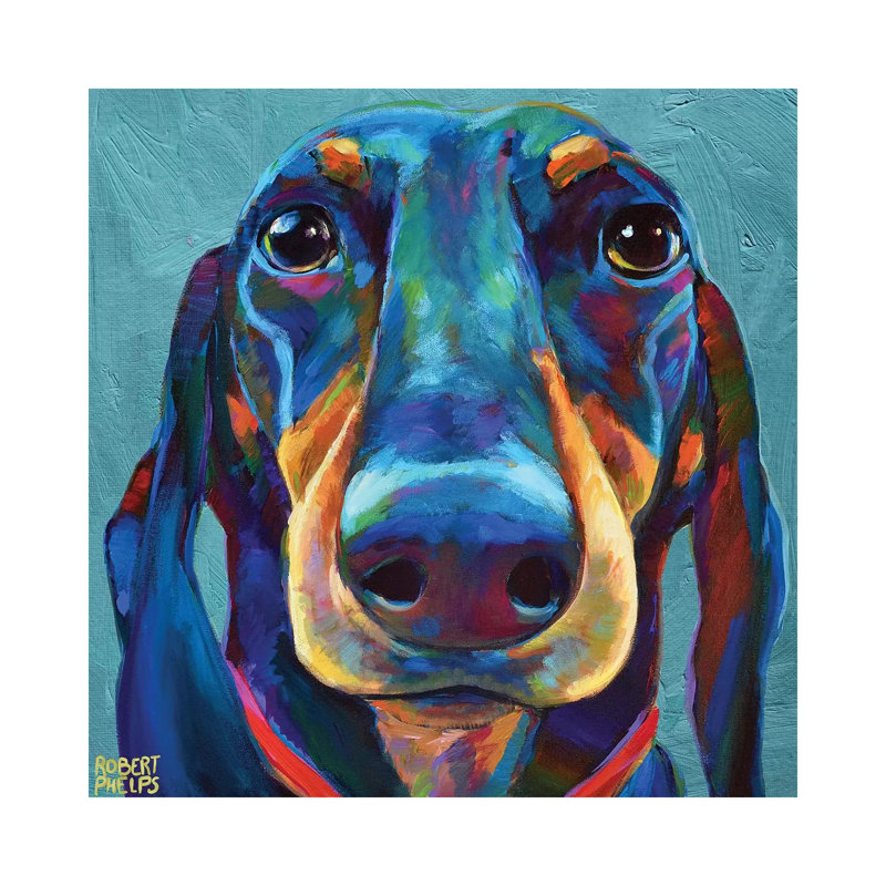 Dachshund On Blue by Robert Phelps - Wrapped Canvas Gallery-Wrapped Canvas Giclée, 30.48 cm H x 30.48 cm W
