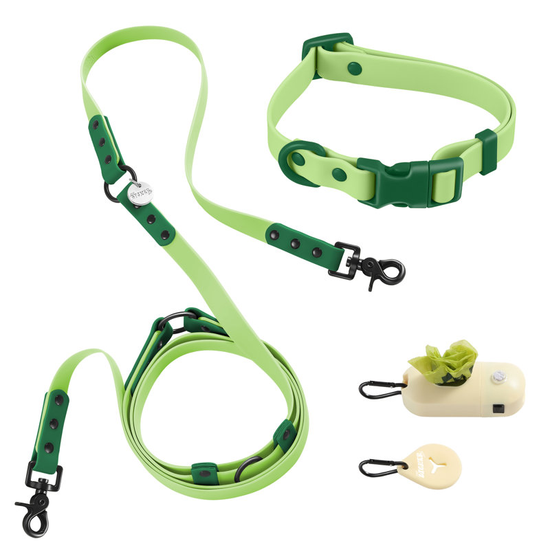 Laisse ajustable mains libres et collier 6-en-1 avec lampe DEL Luna 8 pi, Vert pâle/vert foncé