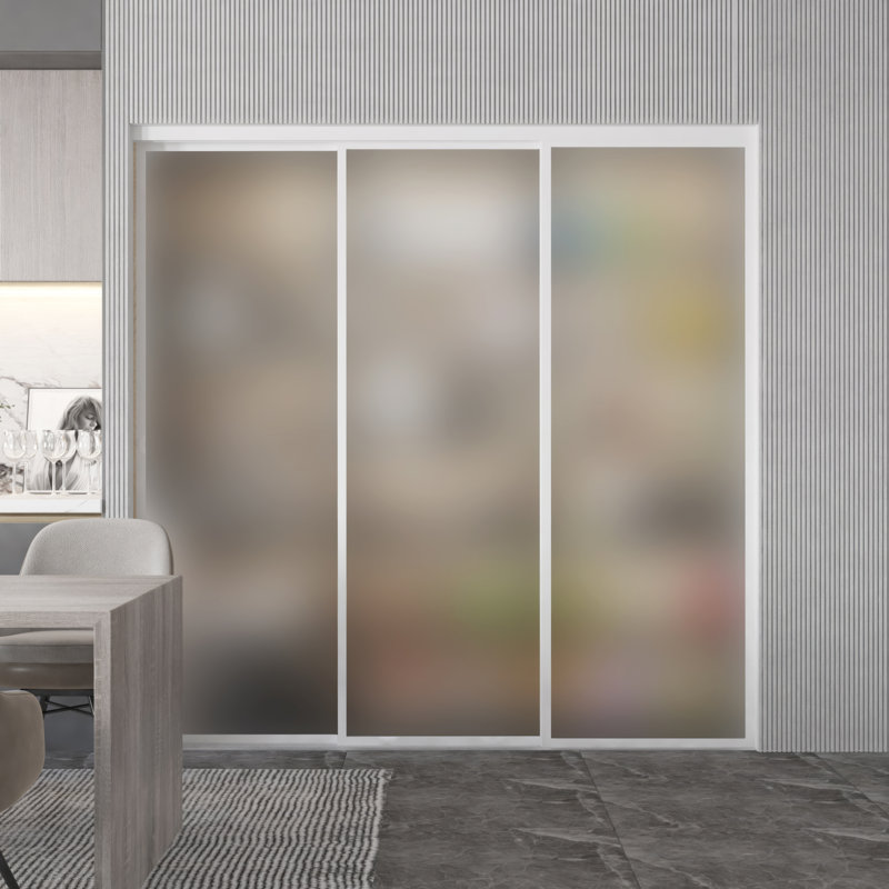  3 Panel Frosted Glass Room Dividers - Sliding Doors - Closet Doors, 90" x 80", White