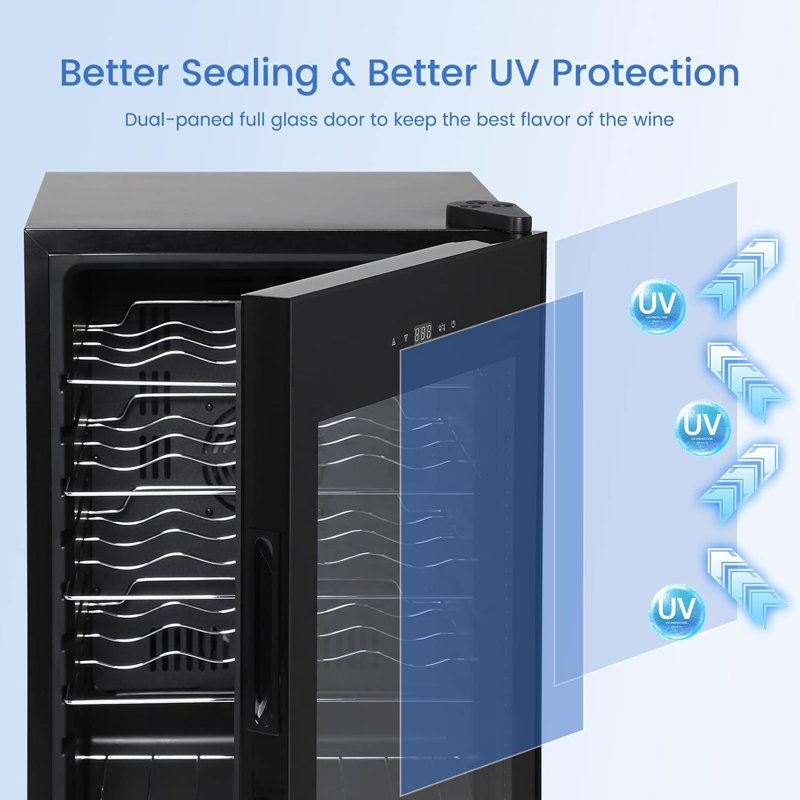 16.9'' 24 Bottles Wine Refrigerator (40°F To 65°F) With Upgraded Compressor Cooling Digital Temperature Control Mini Wine Cellar