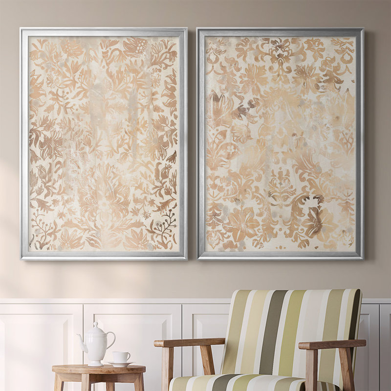 " Walnut Damask I " 2 - Pieces, 42.5" H x 61" W, Silver 