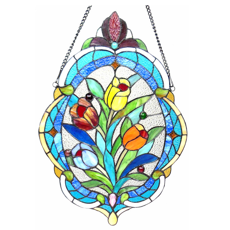 Panneau de fenêtre tulipe en verre tiffany