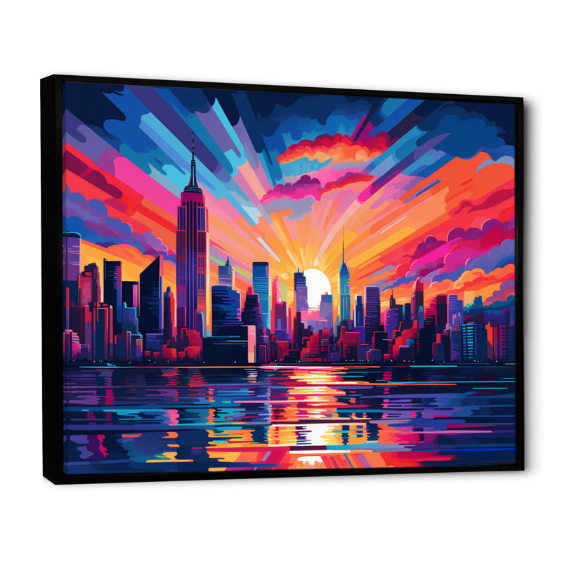 New York, art mural pour le salon New York, H 34 po x l 44 po x P 1,5 po, Cadre flottant noir