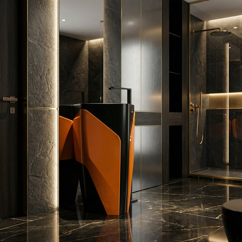 Elvano by Tonino Lamborghini Freestanding Sink, Orange/Black