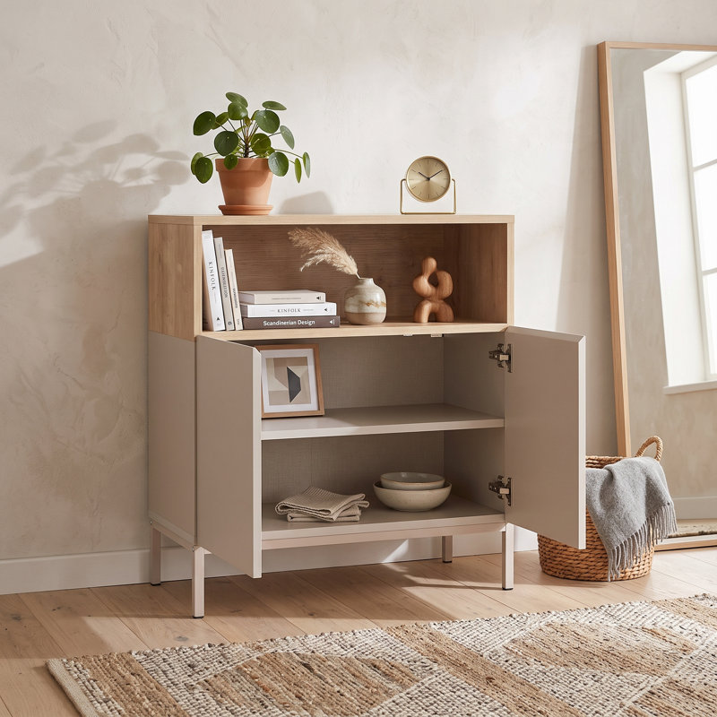 Buffet moderne bicolore en grès et chêne saphir avec tablette ouverte (31,5'' L x 15,7'' P x 31,5'' H), Sapphire Oak