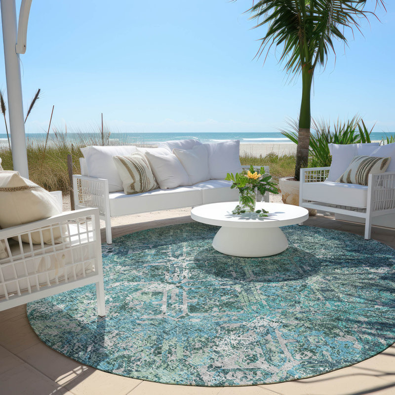  Mahaney Indoor/Outdoor Area Rug with Non-Slip Backing, Round 8'