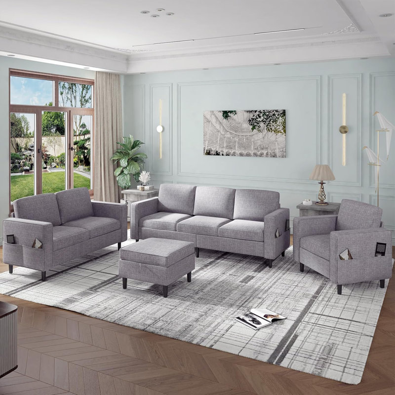 Ensemble de canapé en forme de L pour le salon, grand ensemble de canapé modulaire modulaire 3 pièces avec rangement pour la chambre à coucher