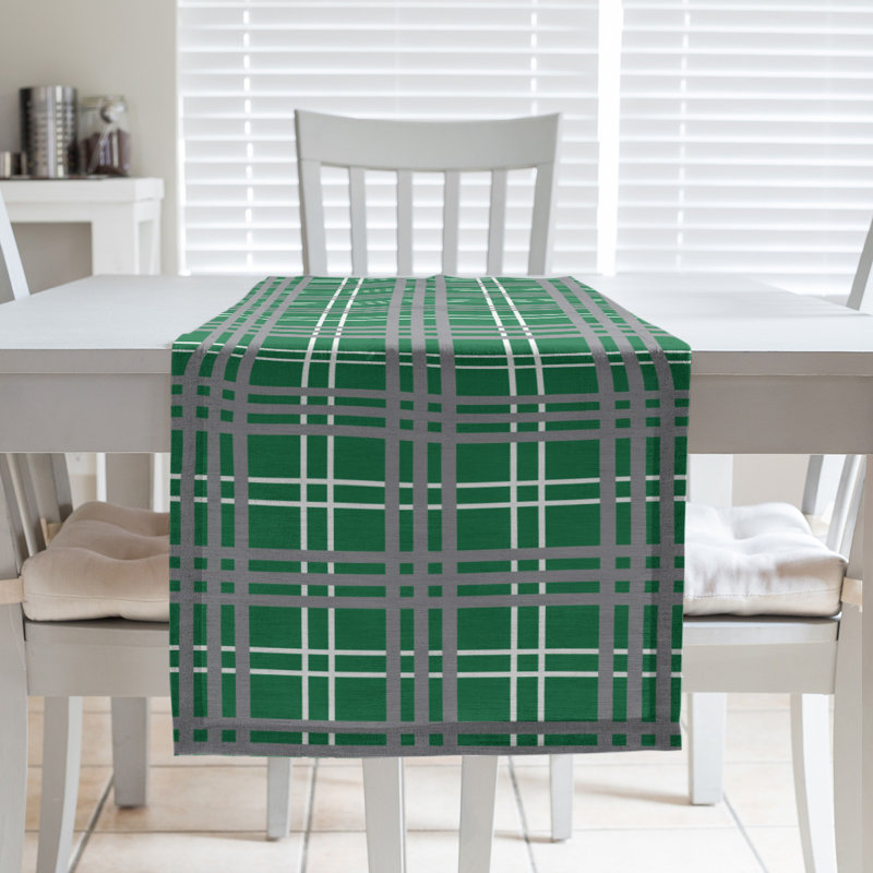Paid Polyester Table Runner, 90" L x 16" W, Green/White/Silver