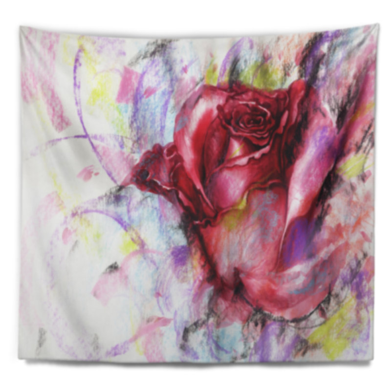 Tapisserie rouge d'illustration de rose Floral, H 68 po x l 80 po