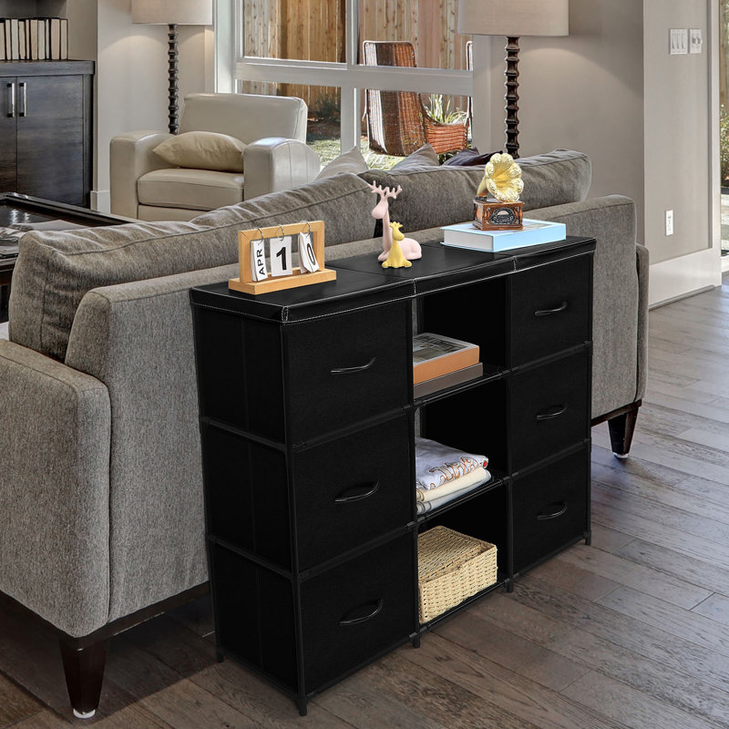 Commode de rangement à 6 tiroirs en tissu pour chambre à coucher et salon, noir
