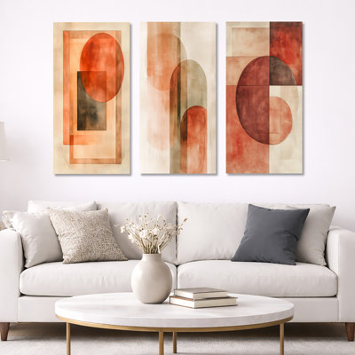 Terracotta Balance I – Orange Abstract 3 Piece Wall Art