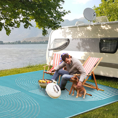 Waterproof Reversible Outdoor Rug - Durable Plastic Straw Patio Mat for Backyard, Deck, Porch, Balcony, Camping & Picnic - Modern Easy-Care Area Carpet - Light Blue, 6x9ft (183x274cm)