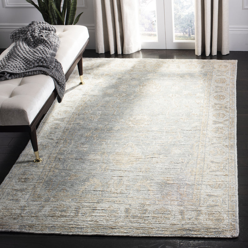 Tapis bleu clair touffeté à la main Brune, Rectangle 5 pi x 8 pi
