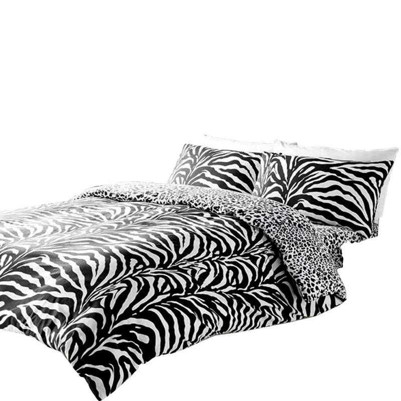 Safari Animal Print Reversible Duvet Cover Set - Soft Polycotton Bedding with Pillowcases Zebra & Leopard Design, Black/White