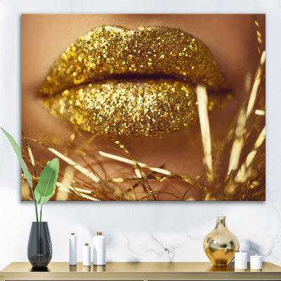Golden Woman Lips - Photographie sur toile