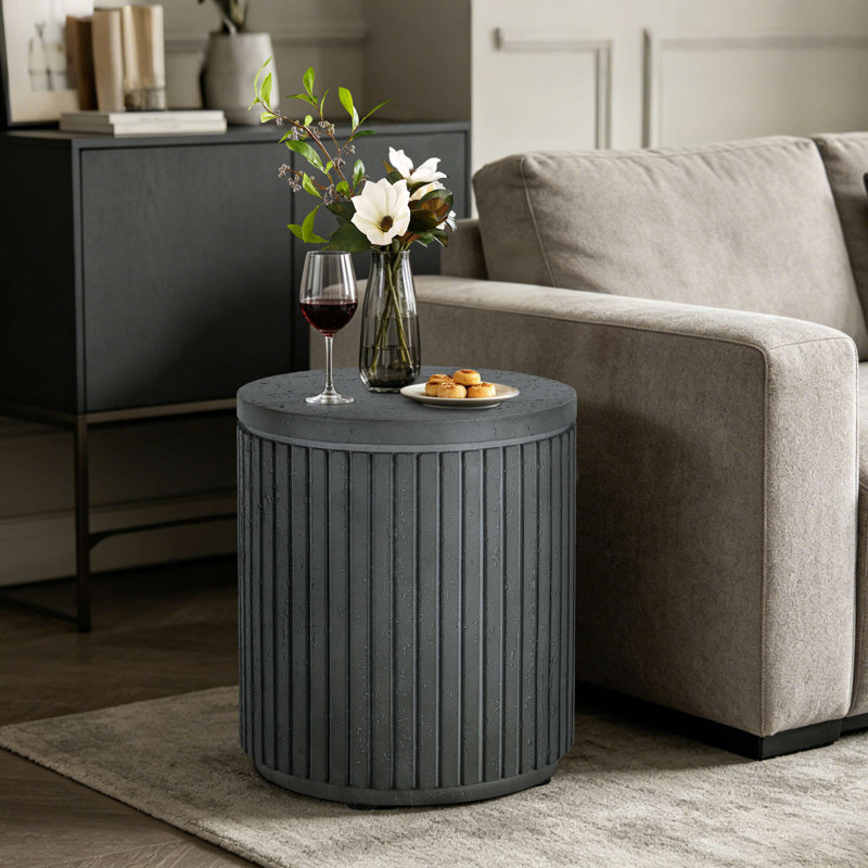 Table d'appoint ronde ronde avec motif cannelé, Charcoal Grey