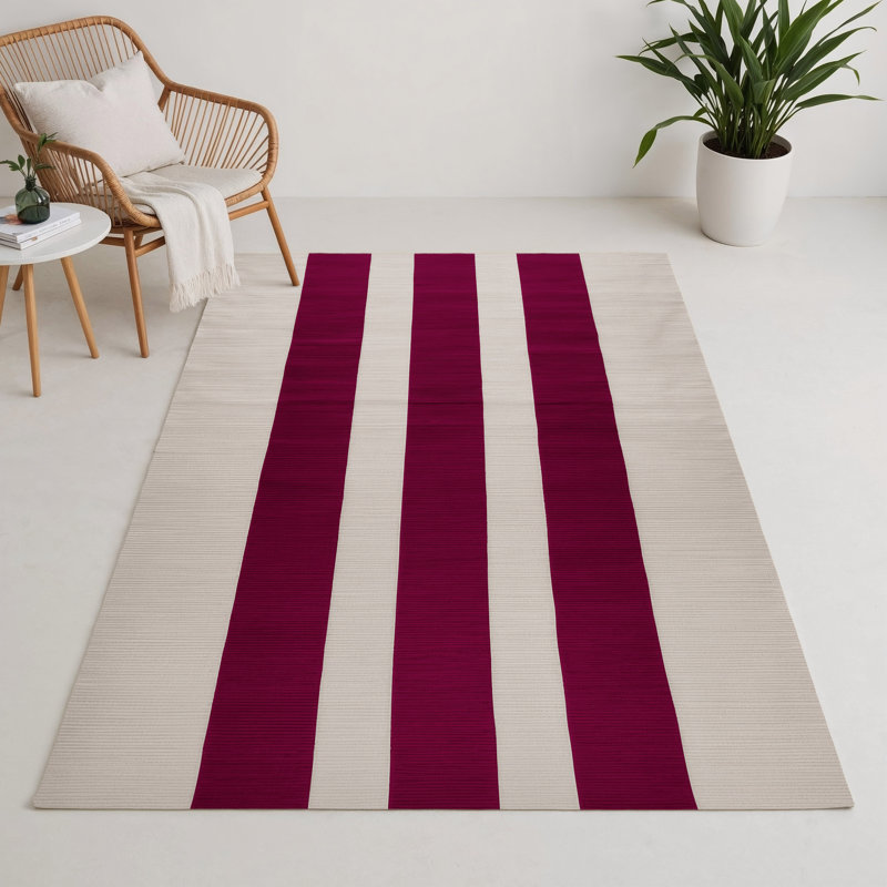 Tapis intérieur / extérieur rouge HorizontalStripes, Rectangulaire 3 pi x 5 pi