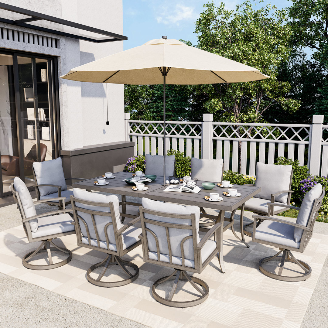 Freada 8 - Person Metal Patio Dining Set with Rectangular Table , Cushions Included Red Barrel Studio®