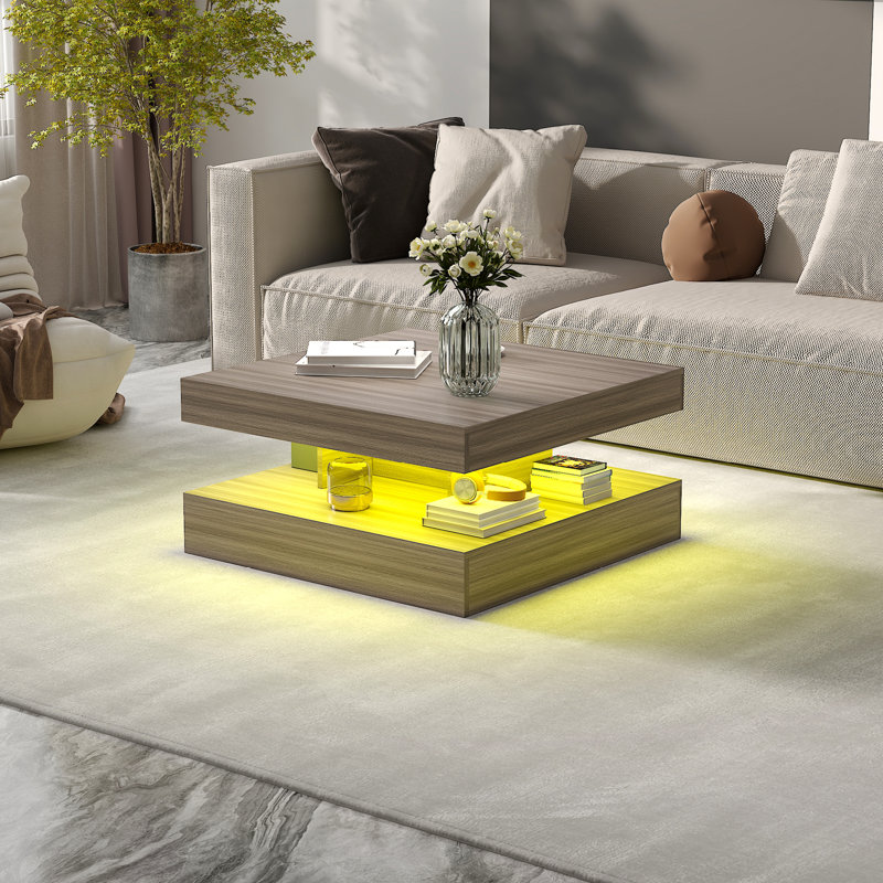LED Coffee Table with Storage Modern  Sofa Center Table Living Room, Gray Wood