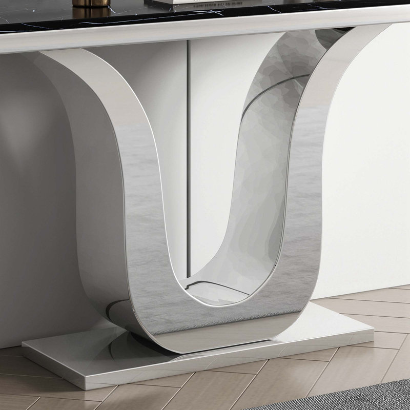 50'' Marble Top Console Table, Silver, Black