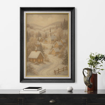 «Winter Village Snowy Landscape Art», reproduction d'art sur papier encadrée