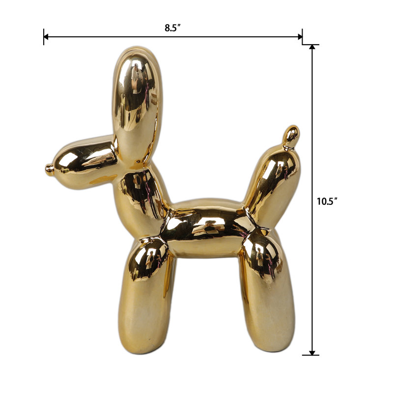 Schonbrunn 10.5" H Ceramic Balloon Dog Figurine, Gold