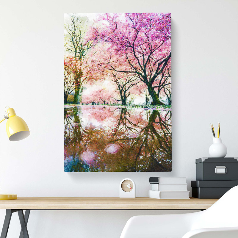 Reflection Of The Blossom Trees - Wrapped Canvas, 76cm H x 50cm W x 3cm D
