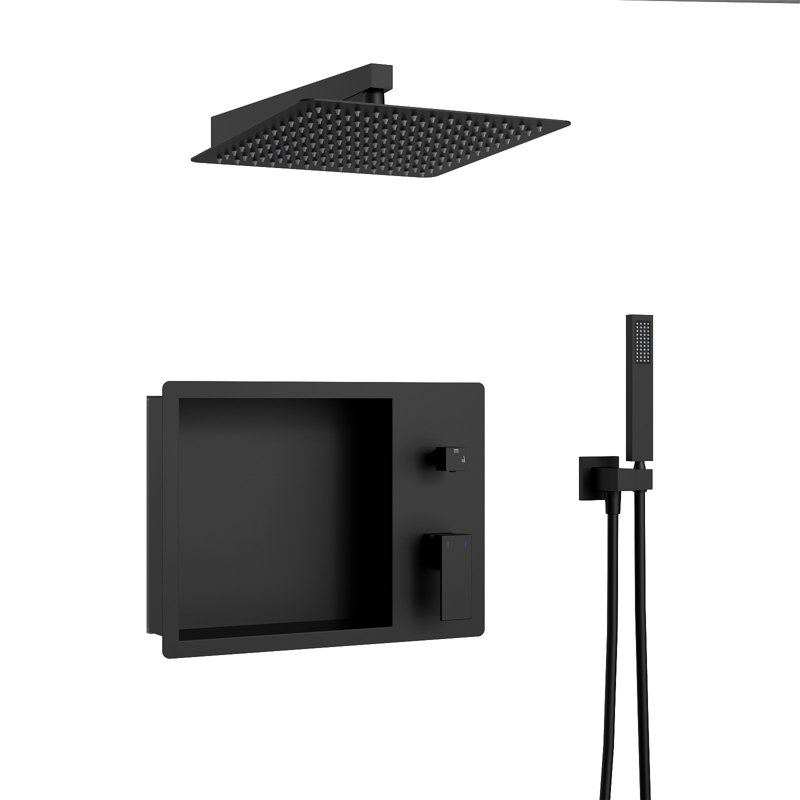 Single Handle 2-Spray Luxury  Shower Faucets & Systems 2.0 GPM With Built-In Niche Drip Free Hand Shower Head, Matte Black