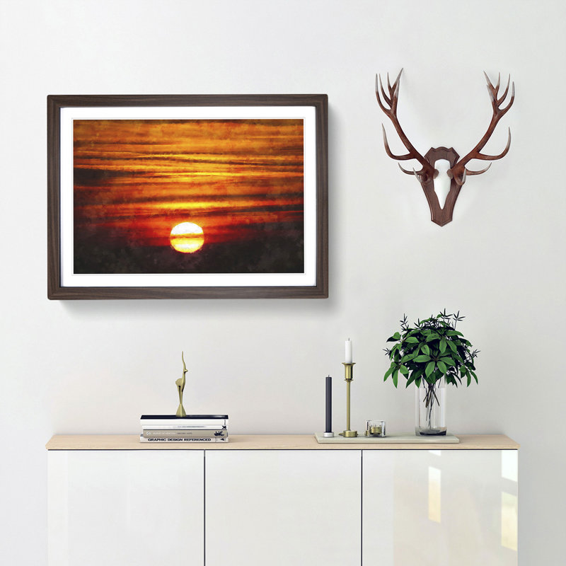 Orange Sunset - Picture Frame Painting Print, 33cm H x 45cm W x 2cm D, Walnut Framed