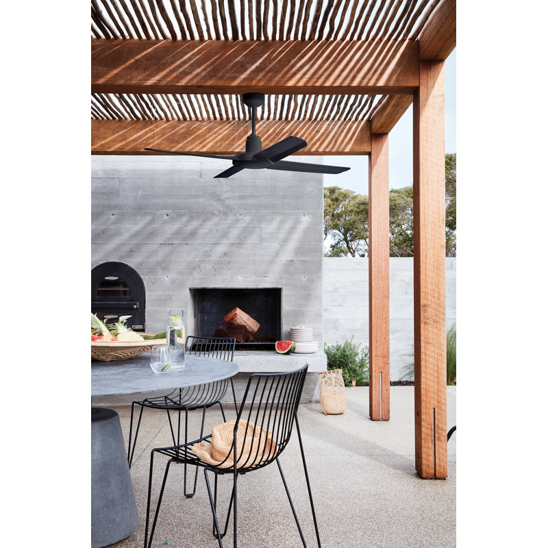 Ventilateur de plafond extérieur 52 po étanche avec télécommande, ventilateur de plafond noir moderne pour patio, Noir