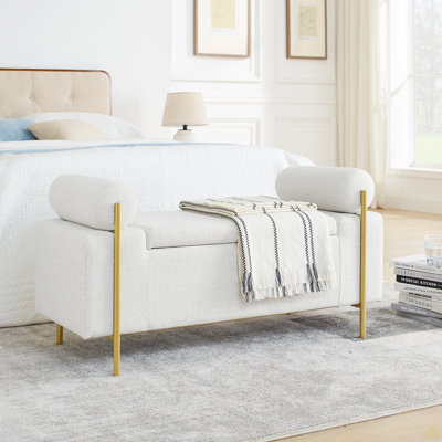 Upholstered Velvet Storage Bench With Cylindrical Arms And Iron Legs by Latitude Run