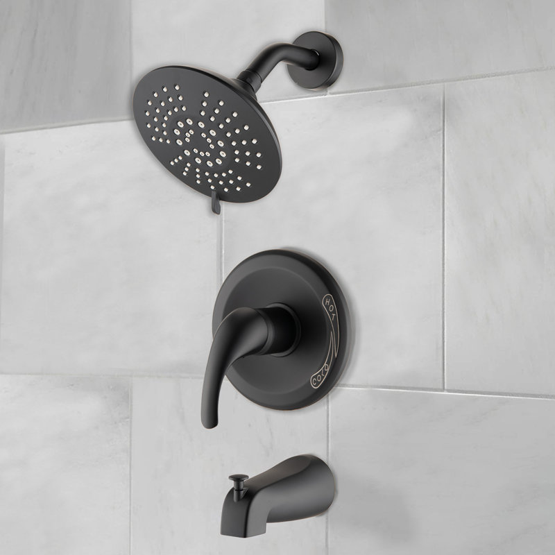 Ensemble de bec de baignoire à poignée simple et pomme de douche à 5 fonctions (valve incluse), Noir mat