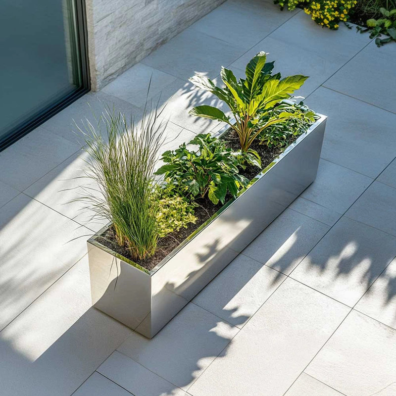 Reny Galvanised Zinc Trough Planter, 40cm H x 100cm W x 40cm D, Silver