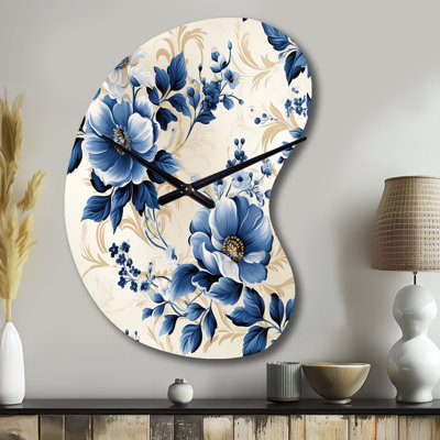 Motif victorien de cobalt bleu cobalt victorien - horloge murale florale de forme irrégulière, horloge murale chalet