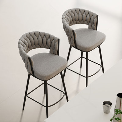 360°Swivel Bar Chairs Set Of 2, Equipped With Soft Cushioned Backrest Counter Stool, Metal Leg Modern Luxury Kitchen Chair, Suitable For Family Dining, Kitchen Island
