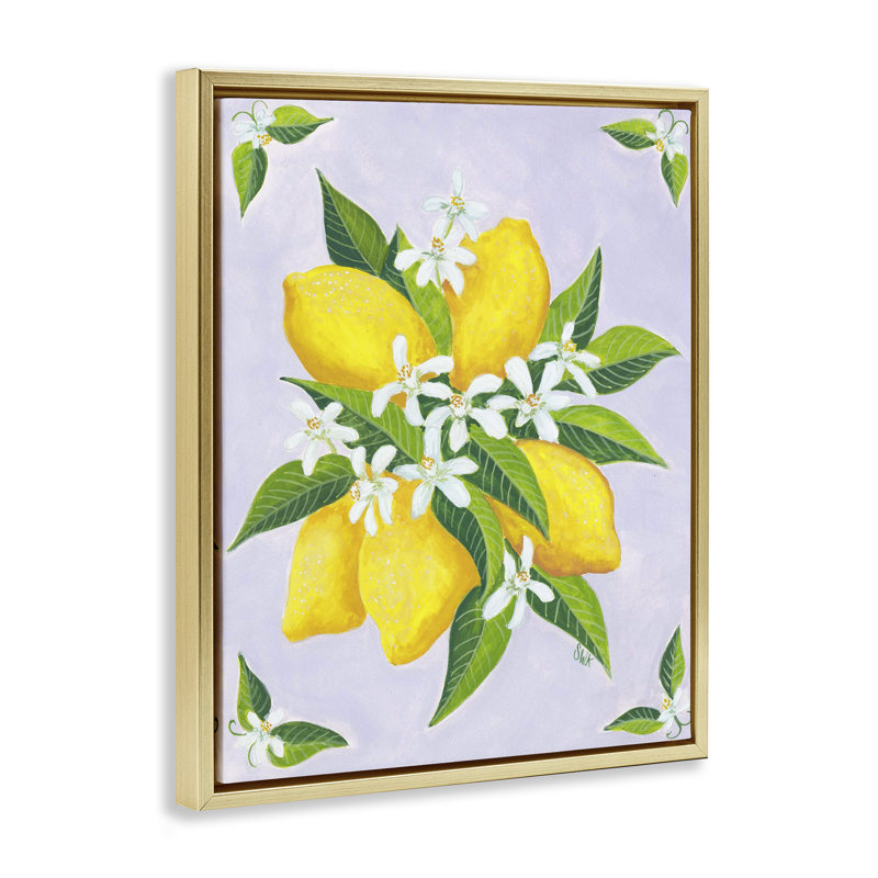 «Botanical Citrus Lemons», art mural par Sarah Waldron Kimball, H 31 po x l 25 po, Cadre flottant gris lustré