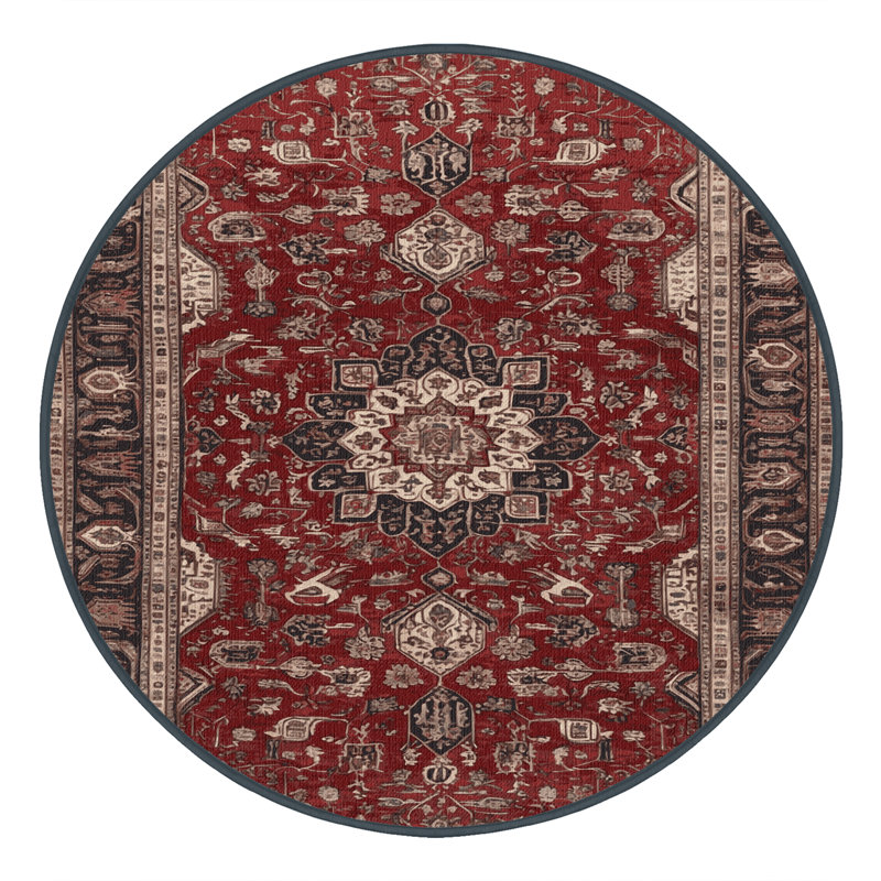 Tapis persan noir lavable à la machine, Rond 3 pi