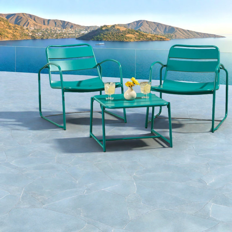 Compact Patio Dining Sets, Iron Metal Modern Teal Set For Patio Home