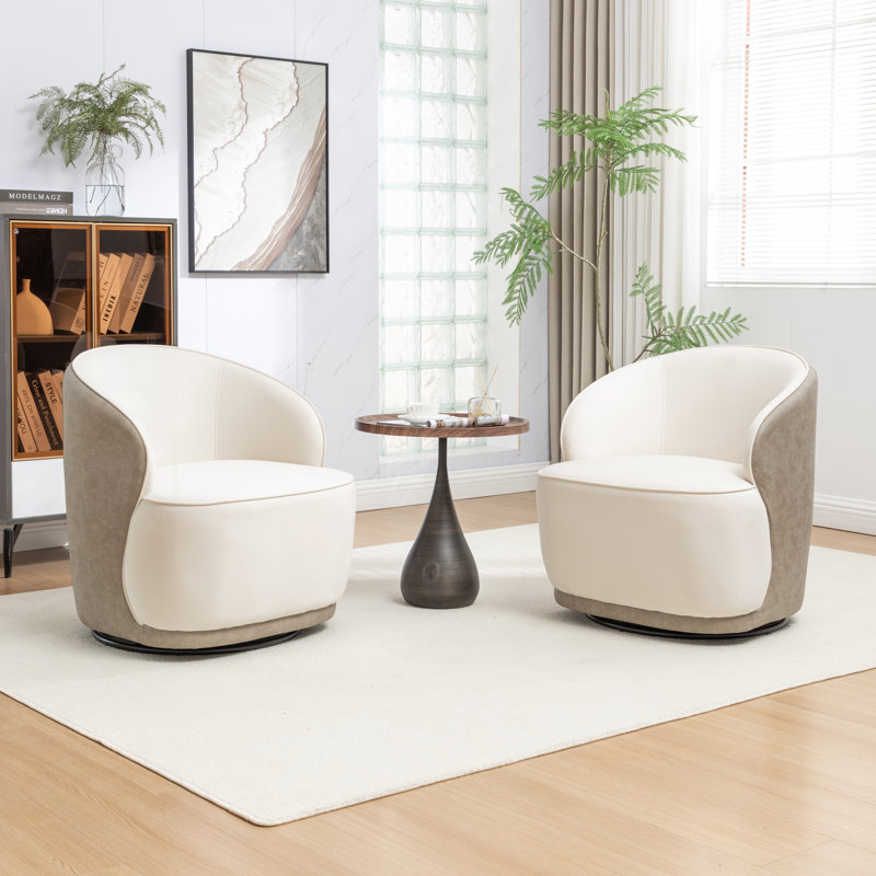 Fauteuil demi-tonneau pivotant en velours Stith, Velours abricot foncé