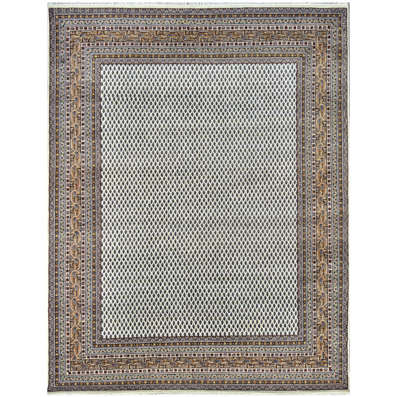 Tapis crème et brun noué à la main de haute qualité