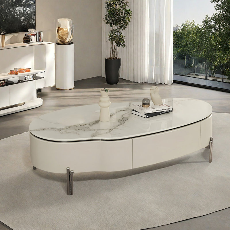 Creative microcrystalline stone coffee table, White