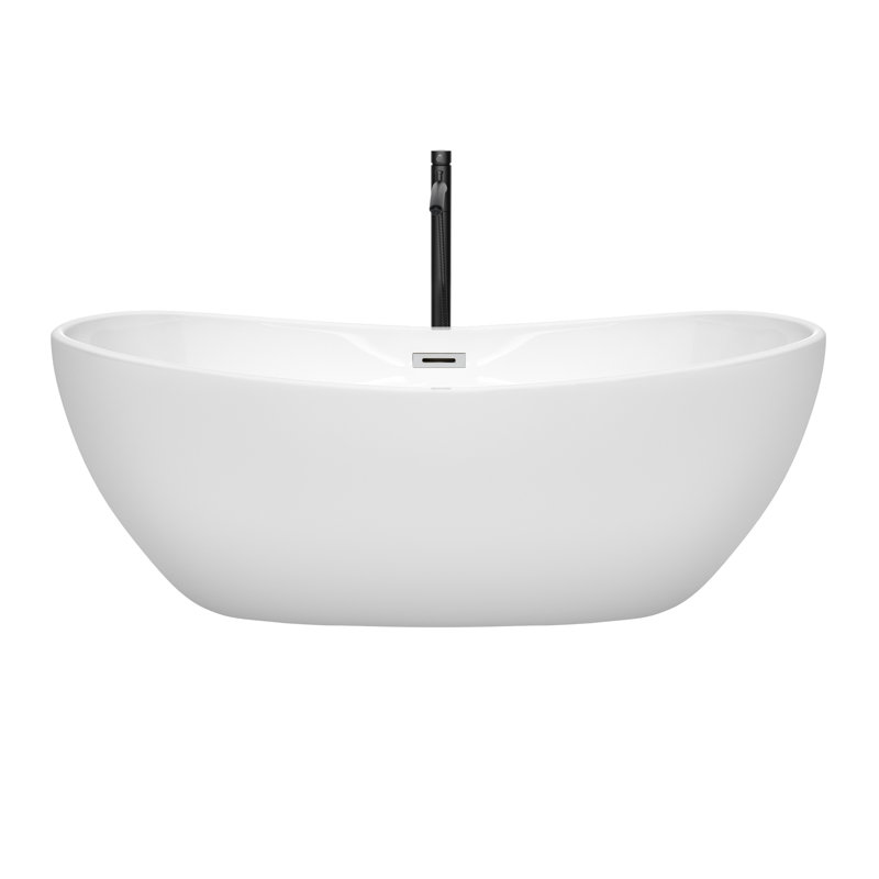 Rebecca 65'' x 32'' Soaking Acrylic Bathtub with Faucet, White/Polished Chrome/Matte Black
